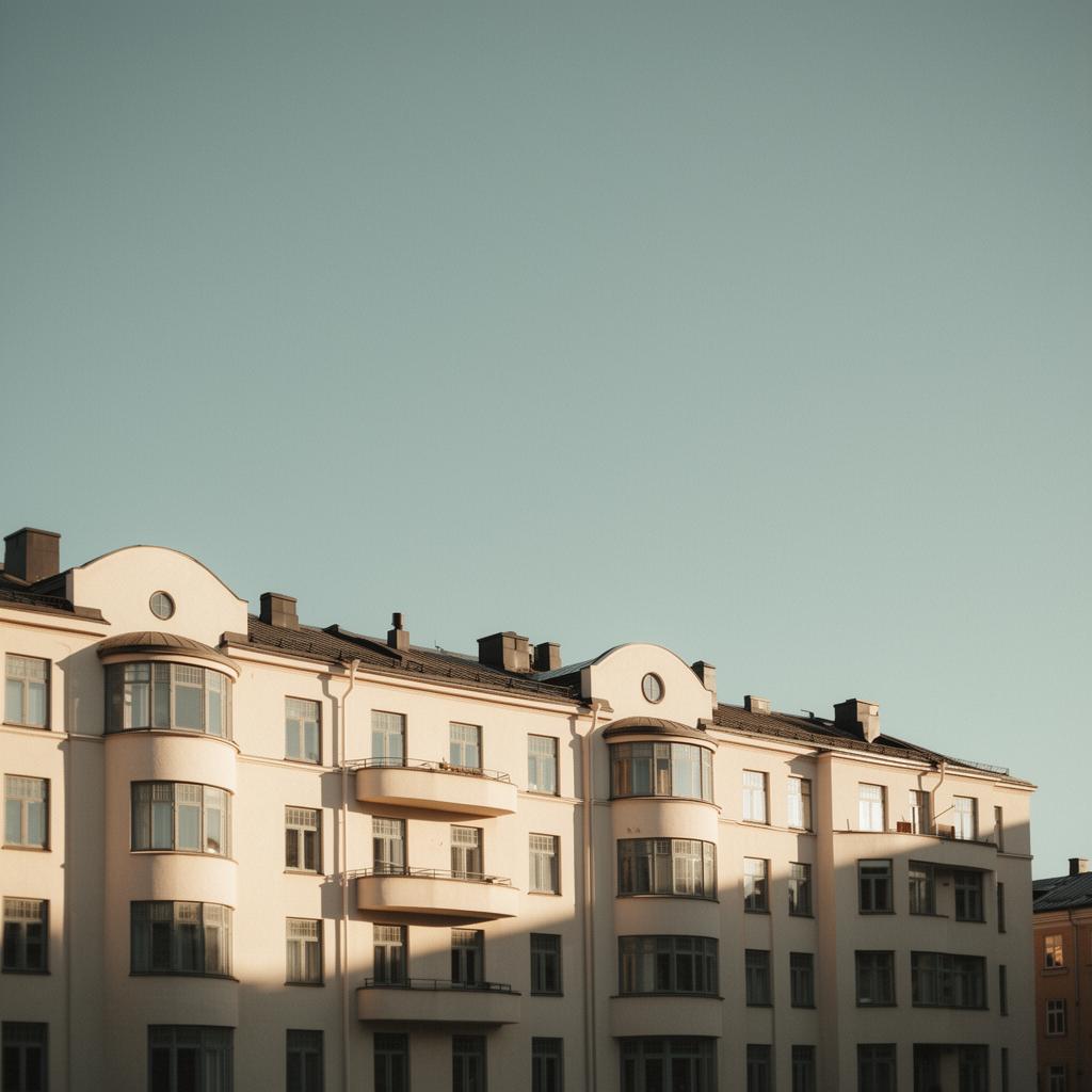 Svensk bostadsrättsfasad i mjukt morgonljus